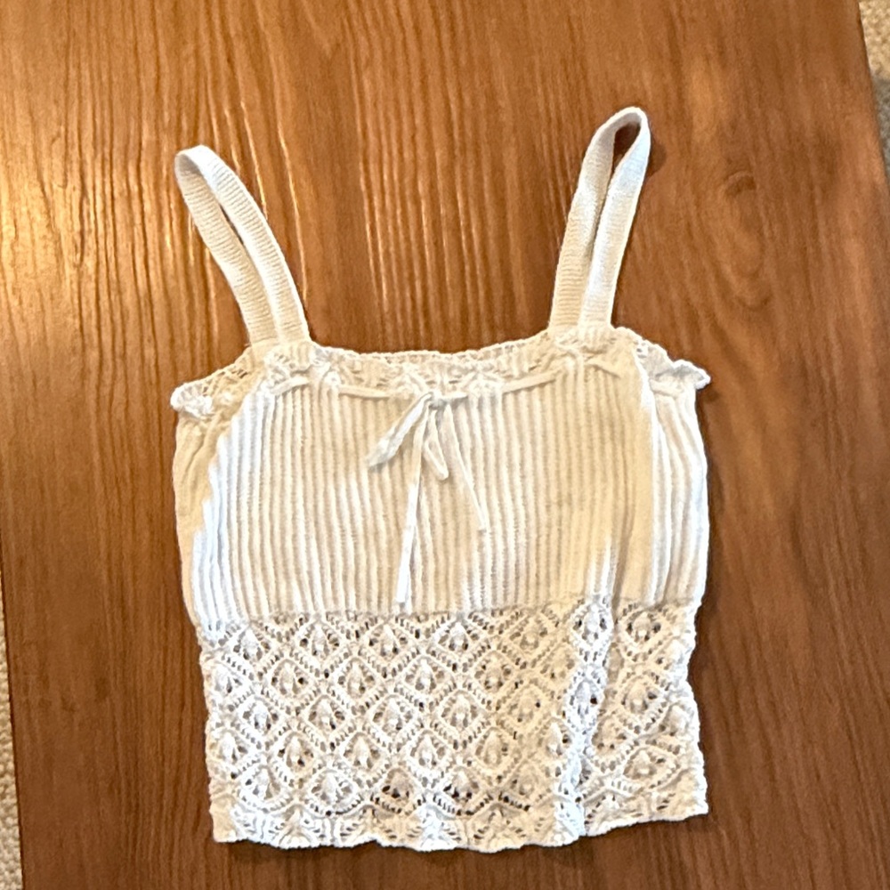 wild fable White Ribbed Cami with Crochet Hem